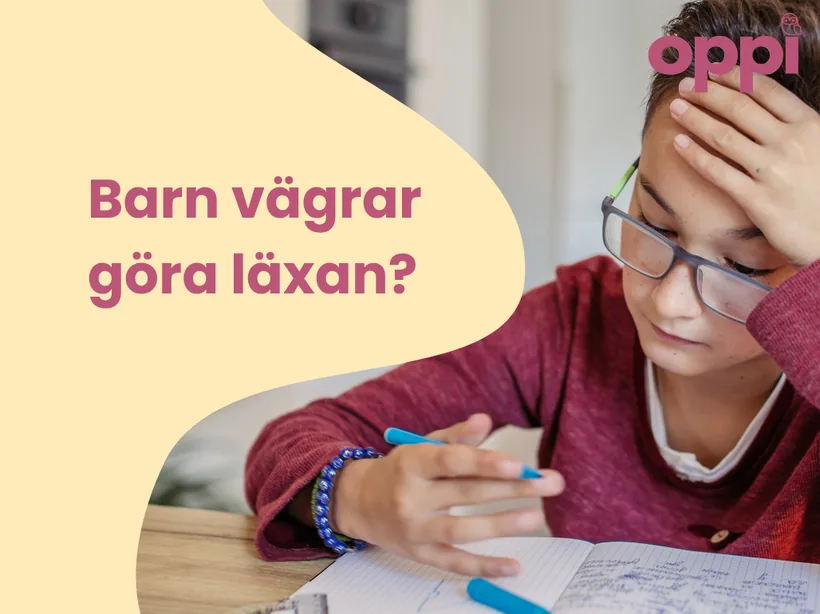 Barn vägrar göra läxan? Trött barn vid läxboken